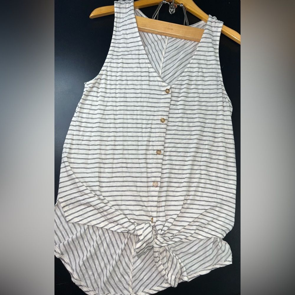 Anthropologie T.La Striped Worn Look Front Tie Tank Top Size Large Guc